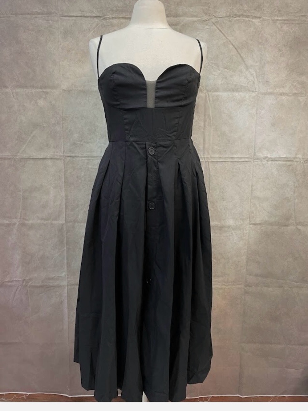 Women's Black Spaghetti-Strap Midi Dress-XS NWT